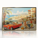 Vintage Coastal Travel Poster - Retro Convertible Holiday Art