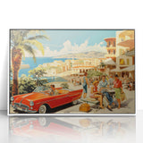 Vintage Coastal Travel Poster - Retro Convertible Holiday Art