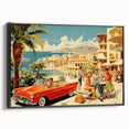 Vintage Coastal Travel Poster - Retro Convertible Holiday Art