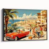 Vintage Coastal Travel Poster - Retro Convertible Holiday Art