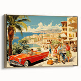 Vintage Coastal Travel Poster - Retro Convertible Holiday Art