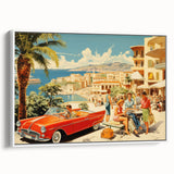Vintage Coastal Travel Poster - Retro Convertible Holiday Art