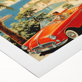 Vintage Coastal Travel Poster - Retro Convertible Holiday Art