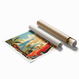 Vintage Coastal Travel Poster - Retro Convertible Holiday Art