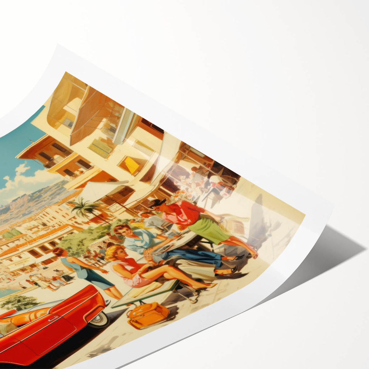 Vintage Coastal Travel Poster - Retro Convertible Holiday Art