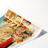 Vintage Coastal Travel Poster - Retro Convertible Holiday Art