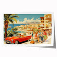 Vintage Coastal Travel Poster - Retro Convertible Holiday Art