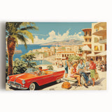Vintage Coastal Travel Poster - Retro Convertible Holiday Art