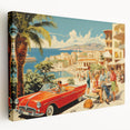 Vintage Coastal Travel Poster - Retro Convertible Holiday Art
