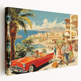 Vintage Coastal Travel Poster - Retro Convertible Holiday Art