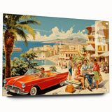 Vintage Coastal Travel Poster - Retro Convertible Holiday Art