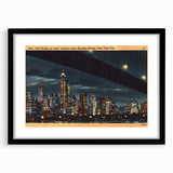 Vintage New York City Skyline Poster - Retro Brooklyn Bridge Art