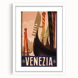 Vintage Travel Poster - Venice Italy | Retro Gondola Art