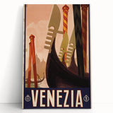 Vintage Travel Poster - Venice Italy | Retro Gondola Art