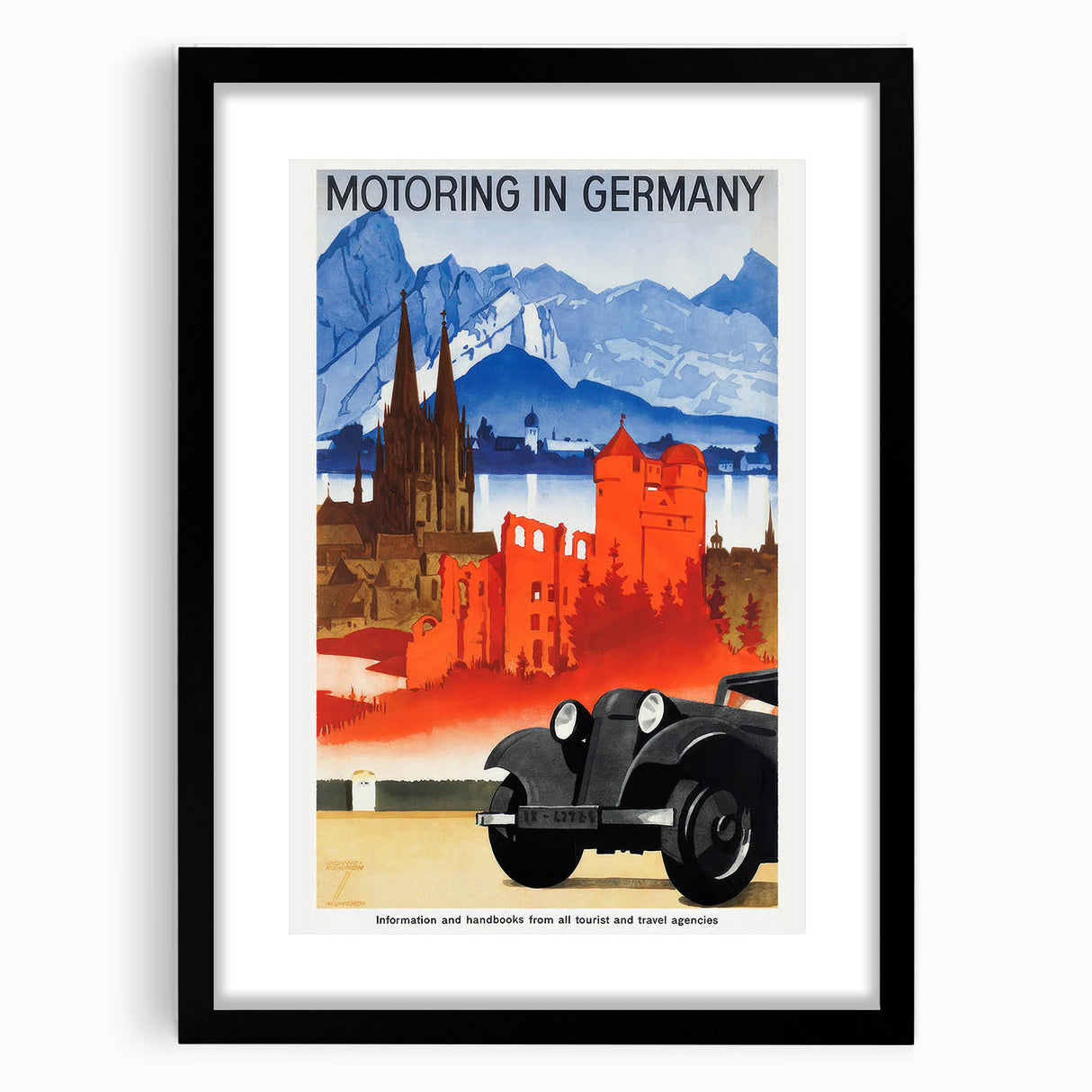 Vintage Travel Poster - Motoring in Germany | Retro Road Trip Art