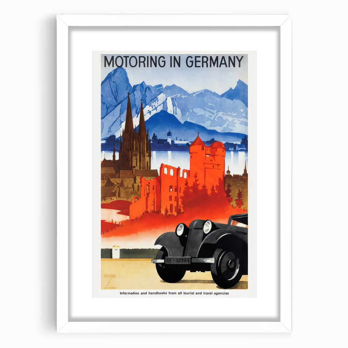 Vintage Travel Poster - Motoring in Germany | Retro Road Trip Art