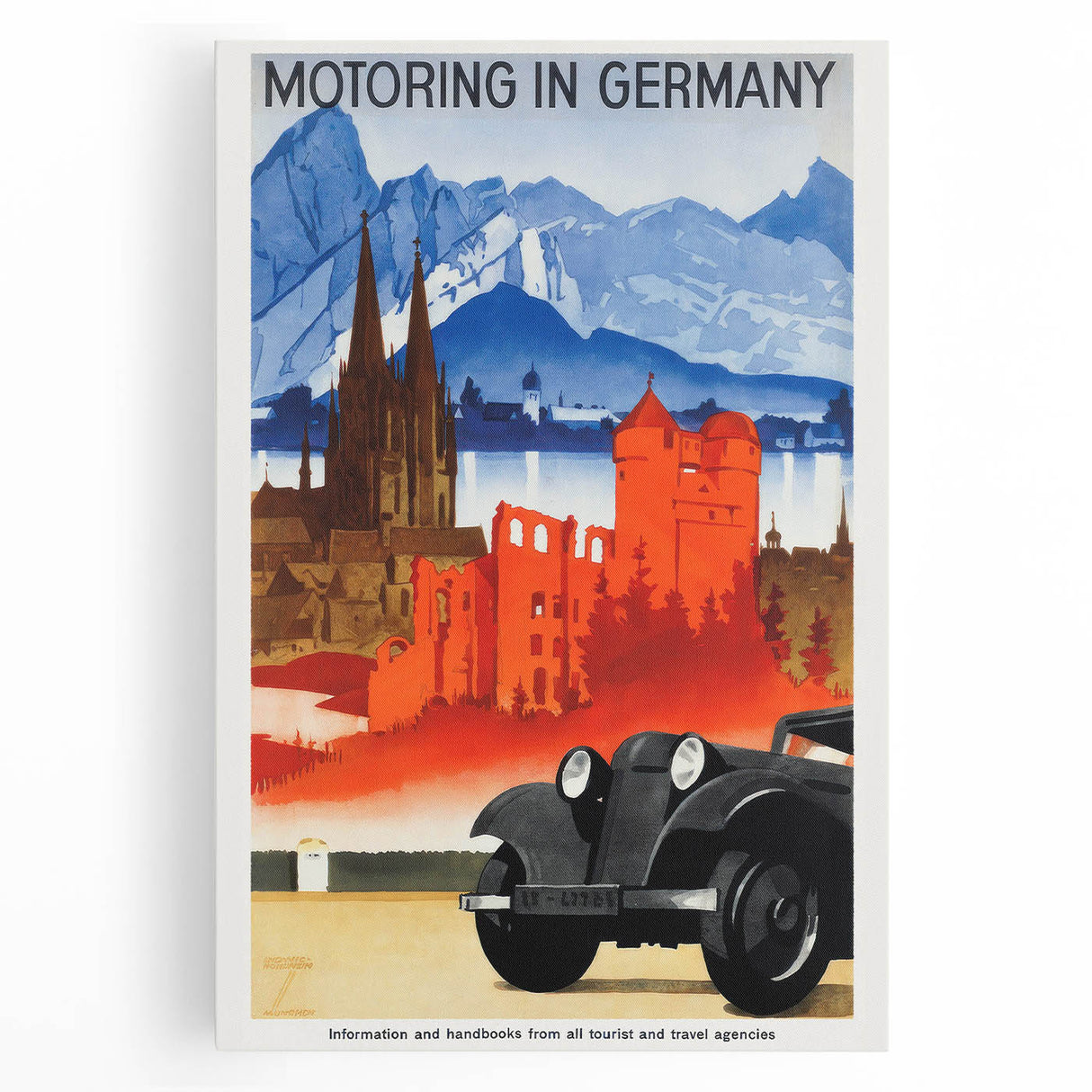 Vintage Travel Poster - Motoring in Germany | Retro Road Trip Art