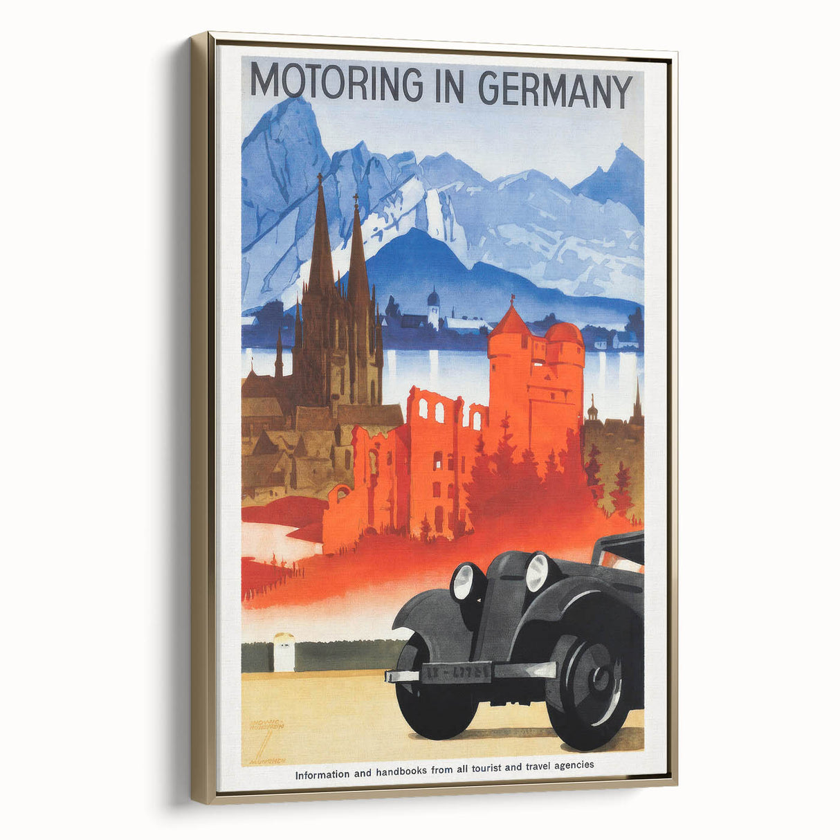 Vintage Travel Poster - Motoring in Germany | Retro Road Trip Art