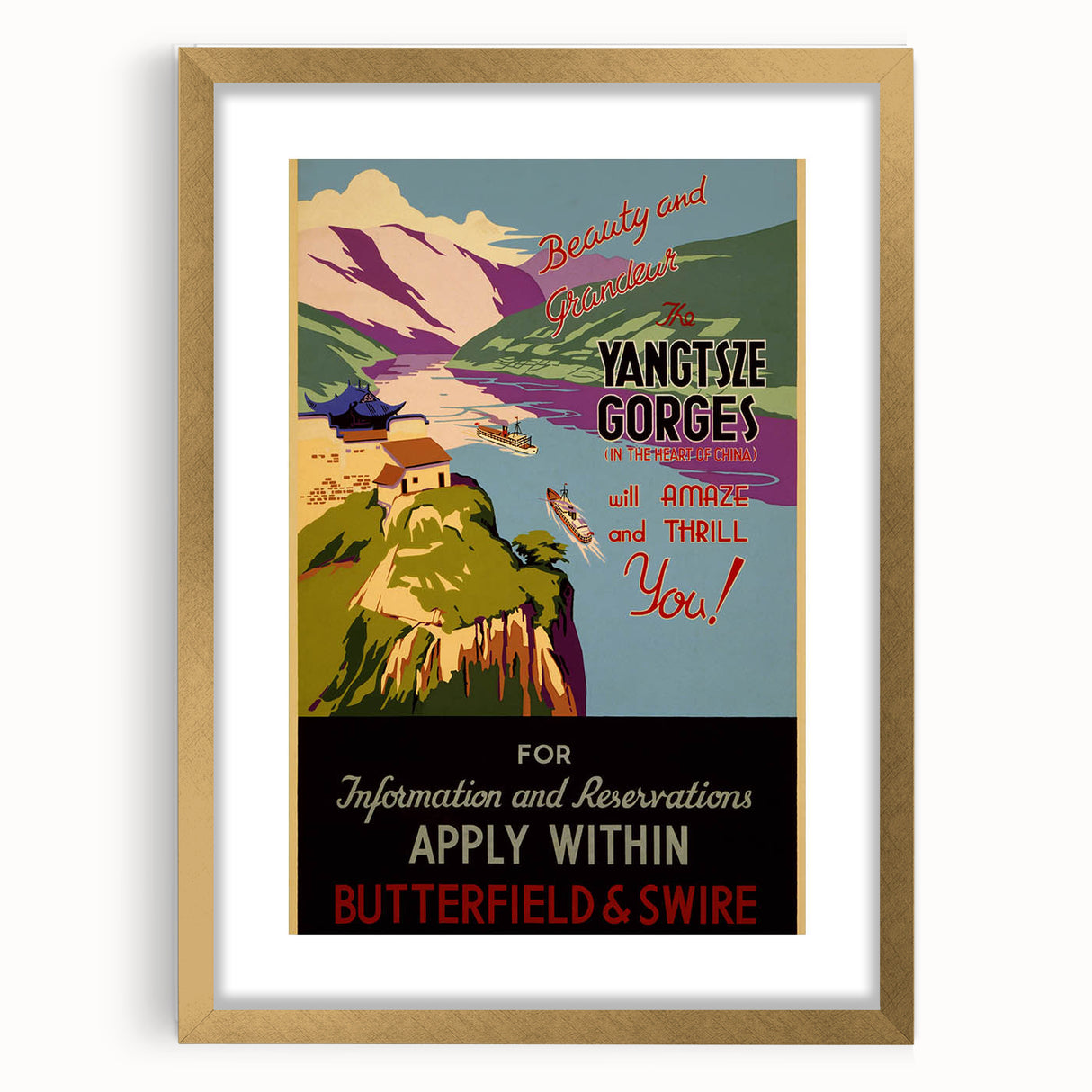 Vintage Travel Poster - Yangtze Gorges China | Retro River Art