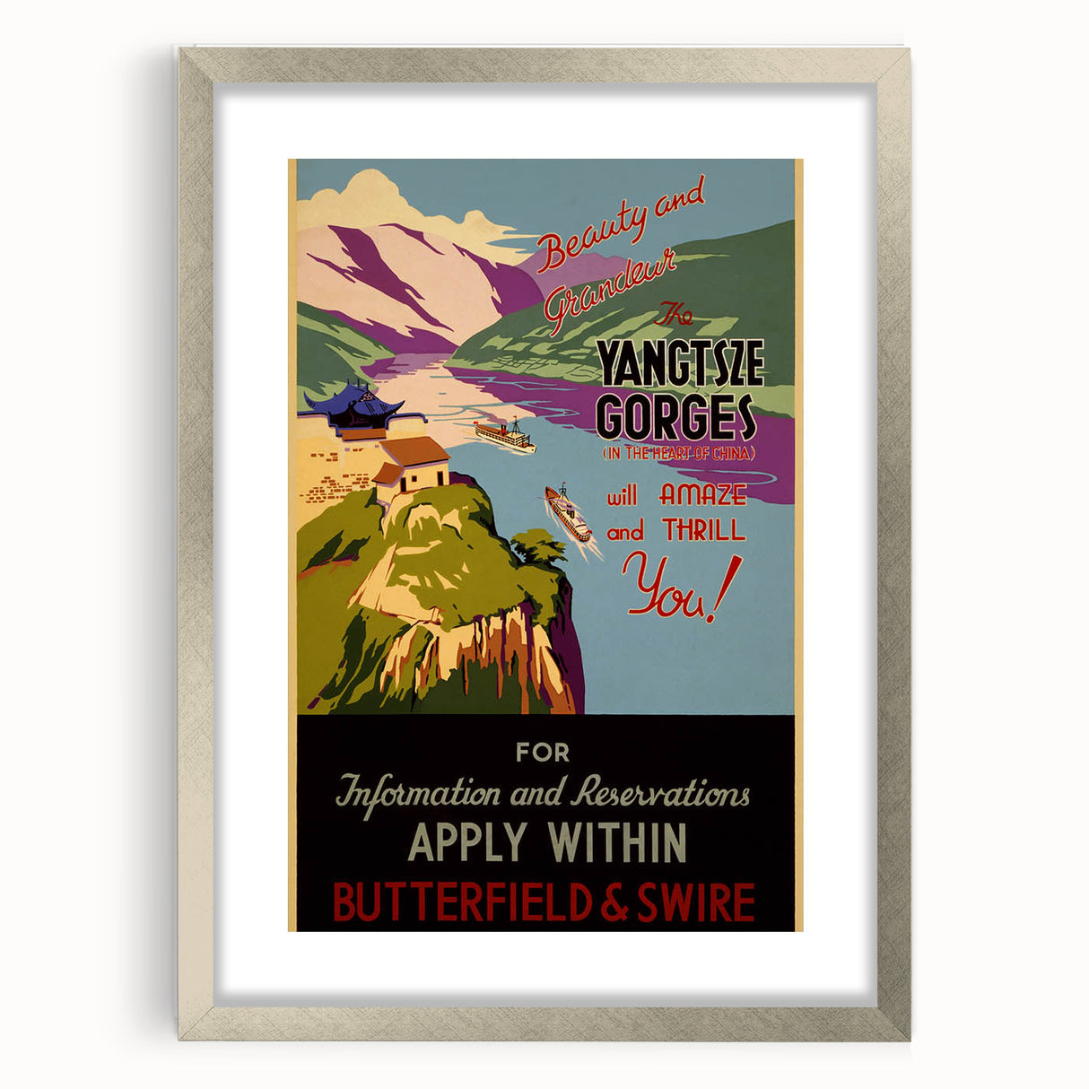 Vintage Travel Poster - Yangtze Gorges China | Retro River Art