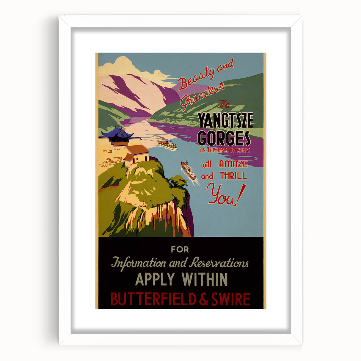 Vintage Travel Poster - Yangtze Gorges China | Retro River Art