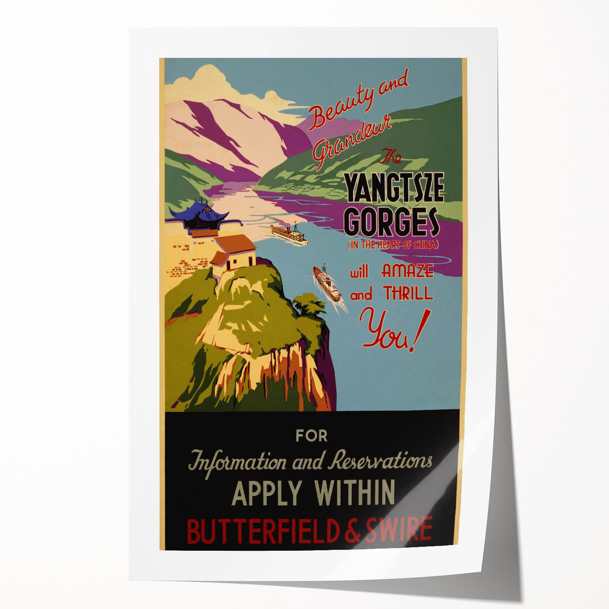 Vintage Travel Poster - Yangtze Gorges China | Retro River Art