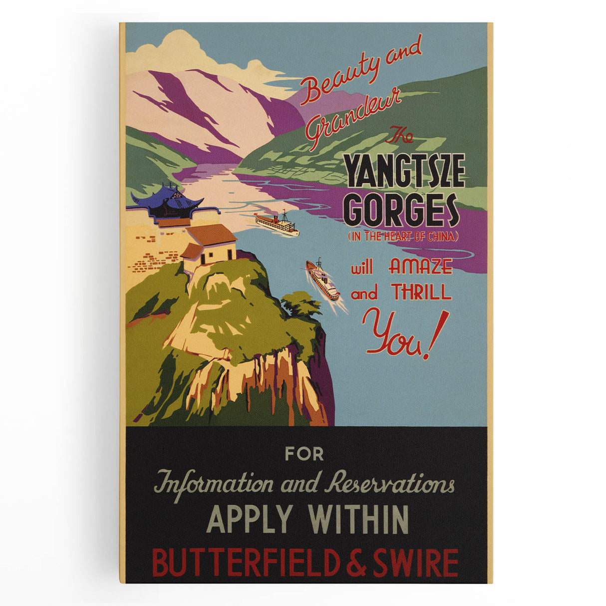 Vintage Travel Poster - Yangtze Gorges China | Retro River Art