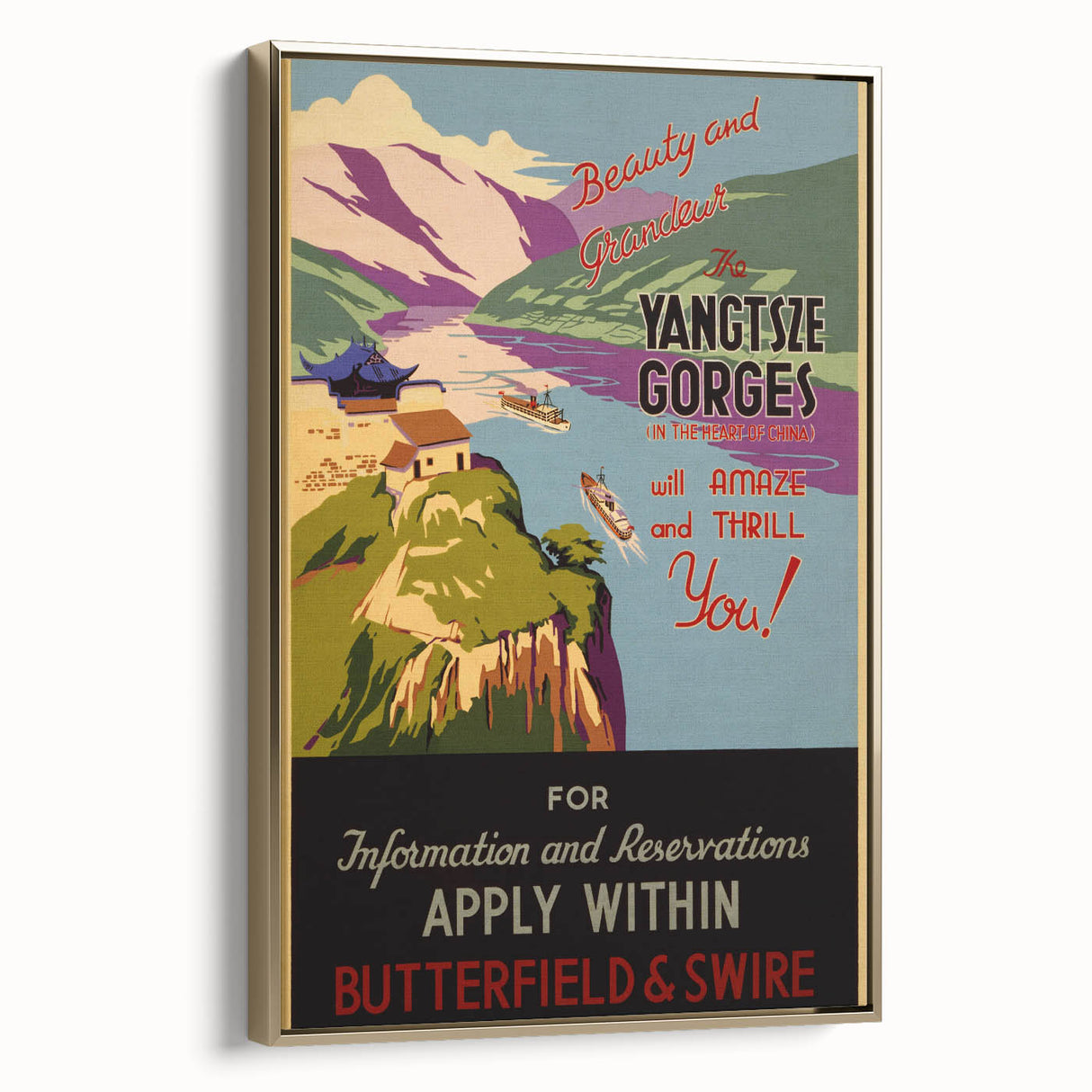 Vintage Travel Poster - Yangtze Gorges China | Retro River Art