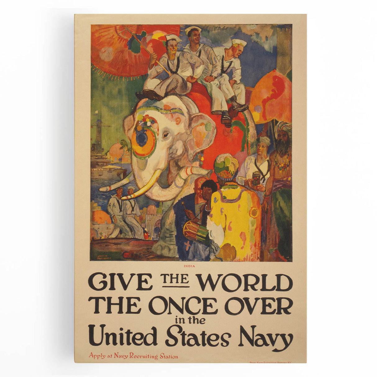 Vintage India Travel Poster – Classic Navy Tourism Art Print
