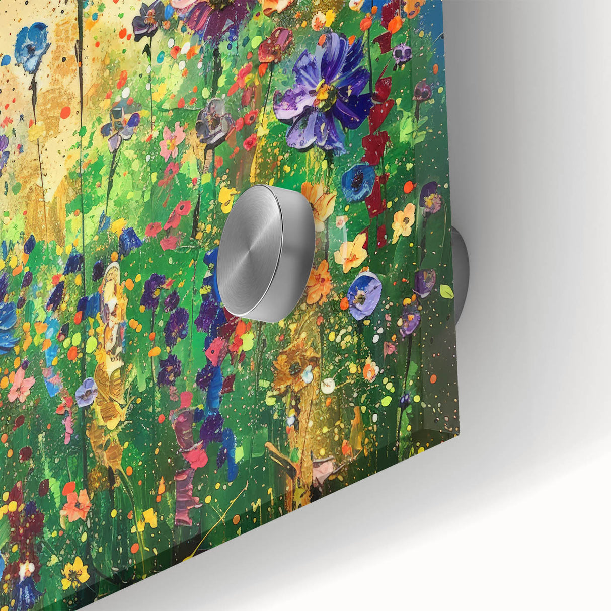 Close-up of a vibrant wildflower wall art piece featuring intricate details, vivid colors, and a contemporary design, perfect for home decor enhancement.