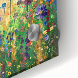 Close-up of a vibrant wildflower wall art piece featuring intricate details, vivid colors, and a contemporary design, perfect for home decor enhancement.