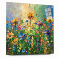 Colorful wildflower wall art collection displayed in a side view, featuring vibrant acrylic and glass materials with decorative pins, perfect for home decor.
