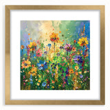 Framed wall art collection featuring a vibrant wildflower design with a gold mat and frame, showcasing colorful floral patterns perfect for home decor.