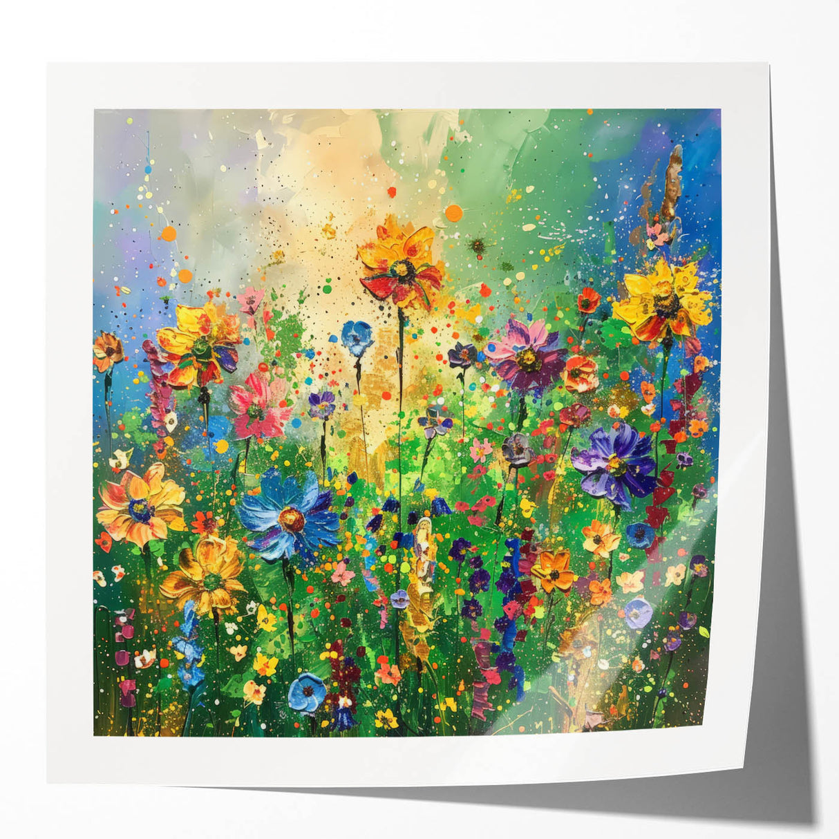Vibrant rolled wall art print showcasing a colorful wildflower design, ideal for home decor. The print features intricate floral patterns and a bright color palette, perfect for adding a touch of nature to any room.
