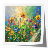 Vibrant rolled wall art print showcasing a colorful wildflower design, ideal for home decor. The print features intricate floral patterns and a bright color palette, perfect for adding a touch of nature to any room.
