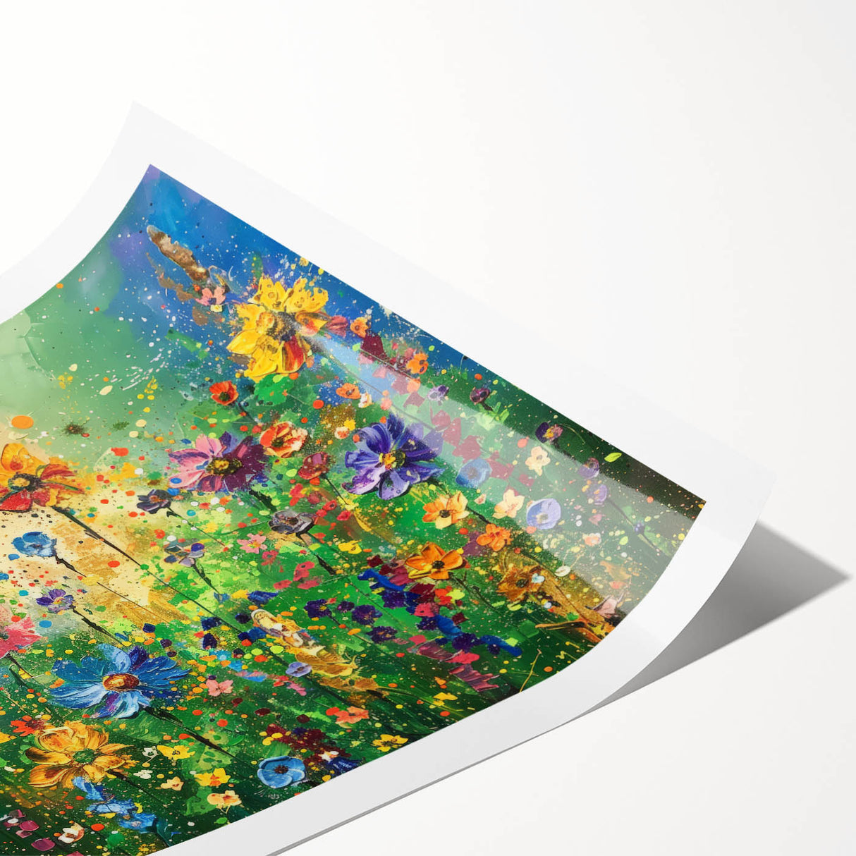 Vibrant rolled print showcasing a colorful wildflower design, perfect for home decor or wall art collection, elegantly packaged in a protective cardboard tube.