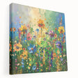 Stretched canvas wall art featuring a vibrant wildflower design in rich colors, showcasing intricate details and textures, ideal for enhancing home decor.