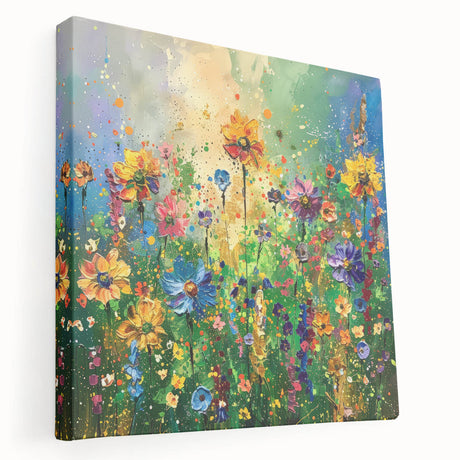 Stretched canvas wall art featuring a vibrant wildflower design in rich colors, showcasing intricate details and textures, ideal for enhancing home decor.
