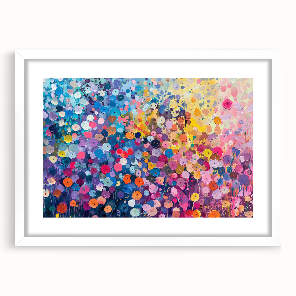 Framed wall art from the Wildflowers Design Collection, showcasing vibrant botanical illustrations against a white mat, perfect for home decor enhancement.