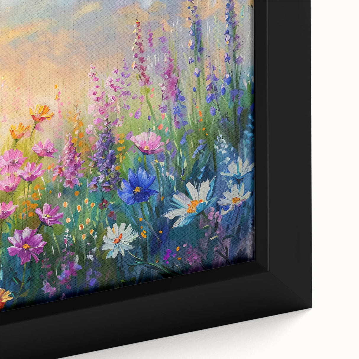 Framed canvas wall art featuring a vibrant wildflower design, showcasing intricate details and rich colors, perfect for adding a touch of nature-inspired decor to any room.