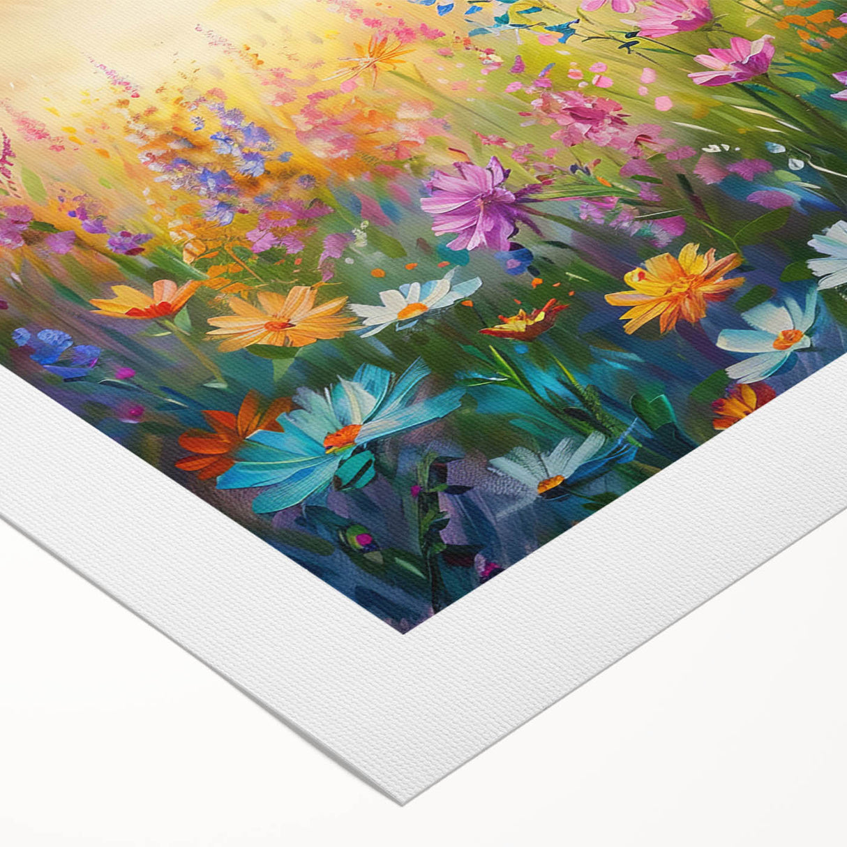 Vibrant rolled canvas showcasing a wildflower design in a contemporary art style, perfect for modern home decor, packaged securely in a cardboard tube.