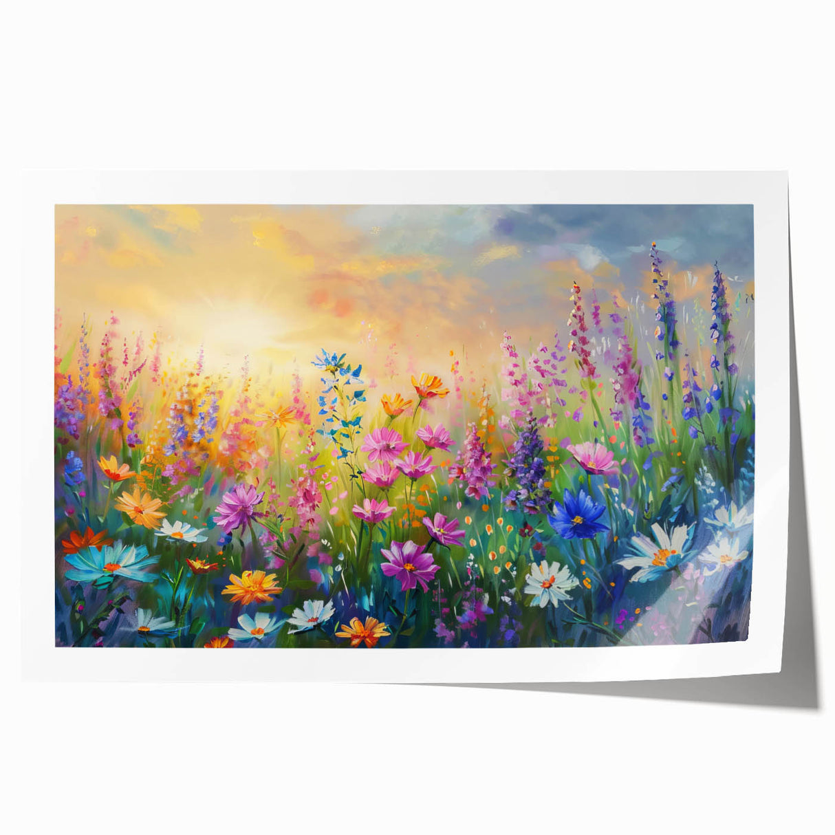 Vibrant rolled print showcasing a wildflower design in rich colors, perfect for home decor, elegantly packaged for easy framing or gifting.