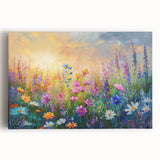 Stretched canvas wall art showcasing a vibrant wildflower design in rich colors, perfect for brightening up home decor or art collections. Ideal for nature-inspired interiors.