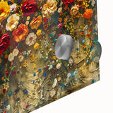 Vibrant close-up of a wildflower wall art design collection featuring intricate acrylic glass textures, showcasing colorful floral patterns ideal for home decor.