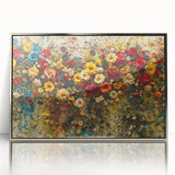 Framed wall art collection showcasing vibrant wildflower designs in acrylic, featuring a sleek silver frame that enhances the floral colors and details.