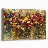 Framed canvas wall art showcasing a vibrant wildflower design with intricate details, set against a gold frame, enhancing any modern decor aesthetic.