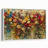 Framed canvas wall art showcasing a vibrant wildflower design with a white frame, ideal for adding a colorful touch to any home decor.