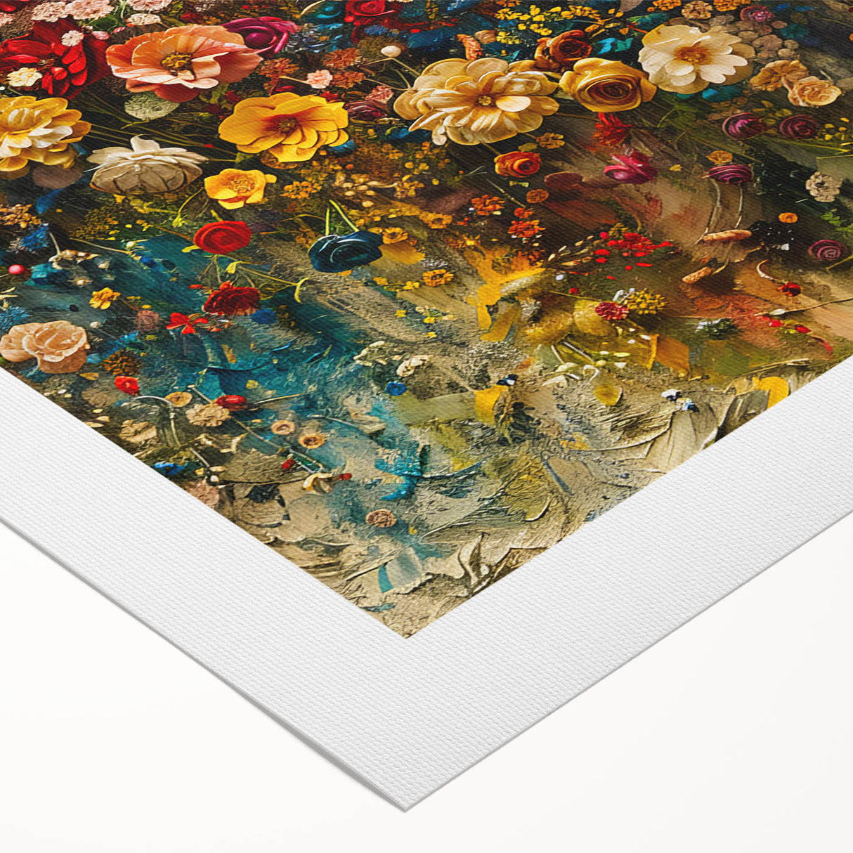 Vibrant rolled canvas wall art featuring a colorful wildflower design, showcasing intricate details and textures, perfect for adding natural beauty to home decor.