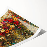 Vibrant rolled print of a wildflower design featuring colorful blossoms in shades of pink, yellow, and blue, perfect for enhancing home decor.
