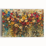 Stretched canvas wall art showcasing a vibrant wildflower design, featuring colorful blossoms and lush greenery, perfect for brightening home decor.